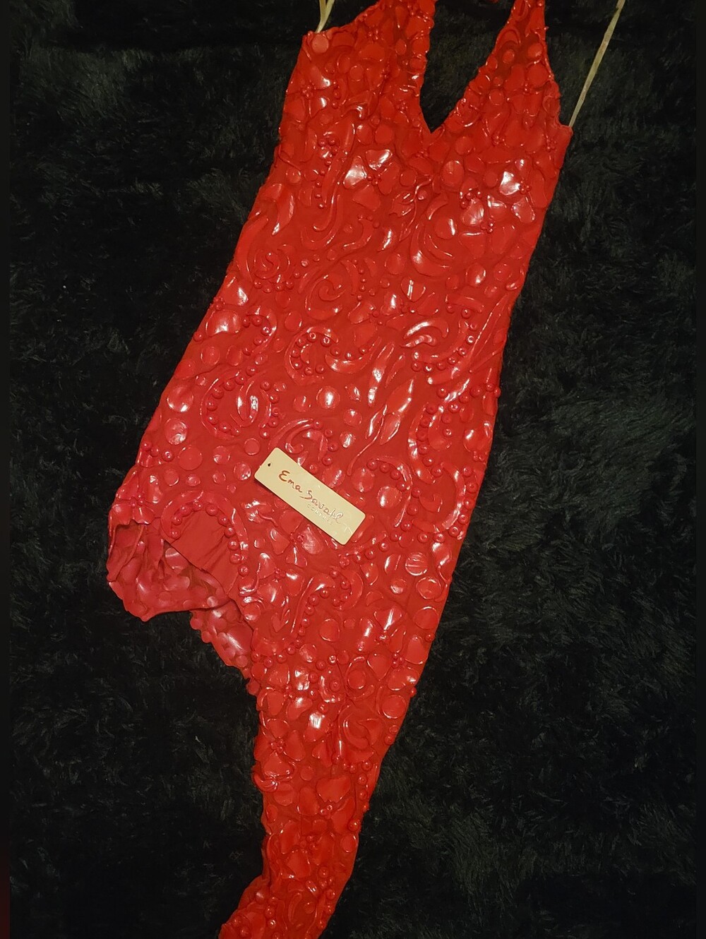 Red Halter Painted Party Dress